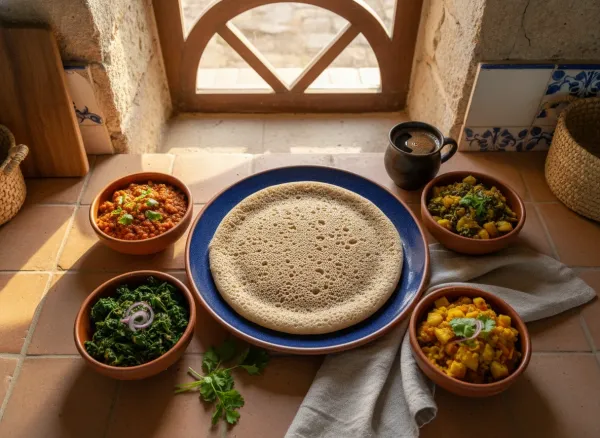 Traditional 100% Teff Ethiopian Injera — Overhead view