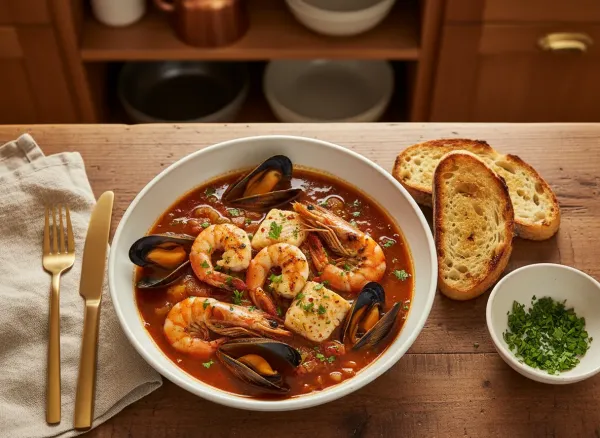 Classic Italian-American Cioppino — Overhead view