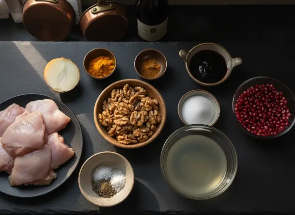 Authentic Persian Fesenjan (Pomegranate Walnut Stew) — Ingredients view