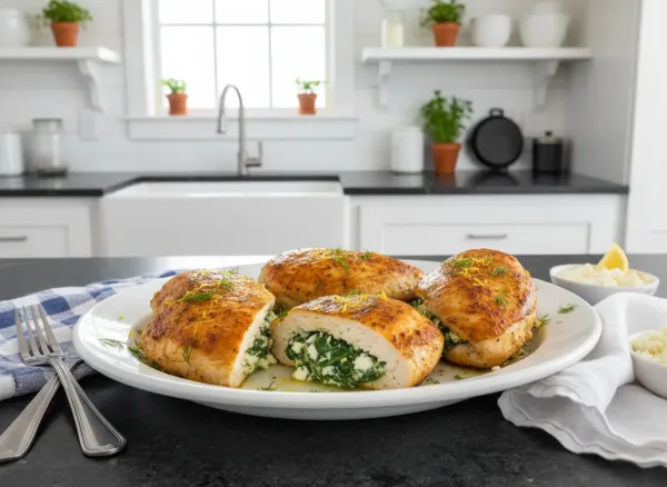 Spanakopita-Stuffed Chicken Breasts — Overhead view