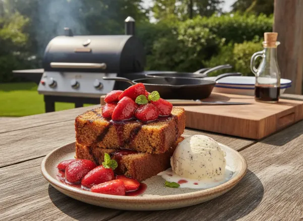 Grilled Brown Butter Pound Cake with Balsamic Strawberries