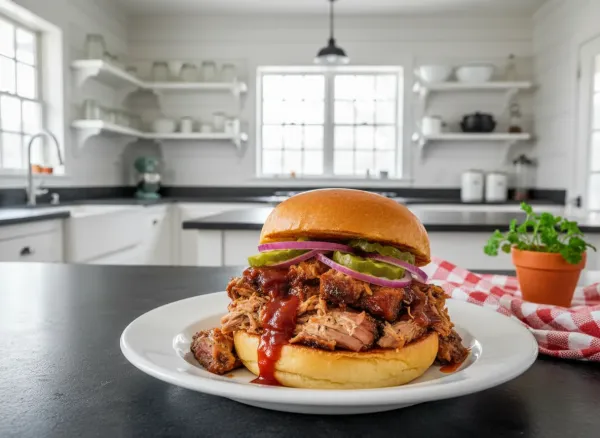 Slow-Cooked BBQ Pork Rib Sandwich with Pickles