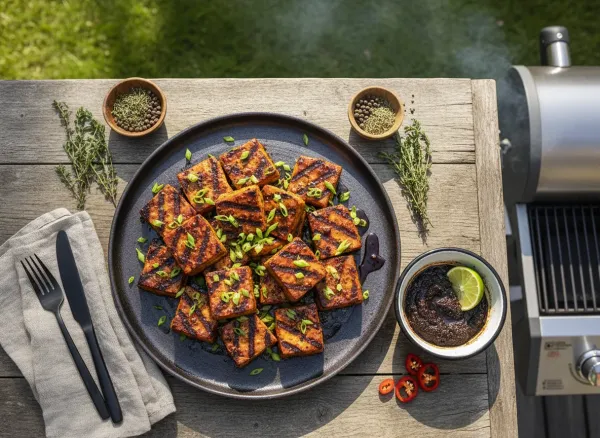 Jamaican Jerk Grilled Tofu — Overhead view
