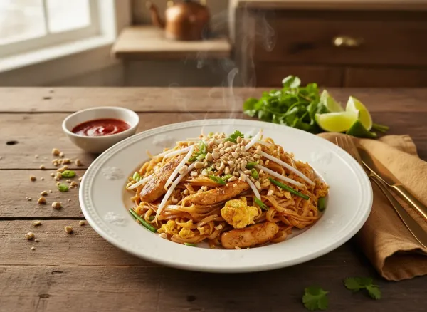 Soy-Free Chicken Pad Thai — Overhead view
