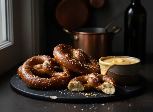 Soft Baked Pub Pretzels with Creamy Beer Cheese Dip — Alternate view