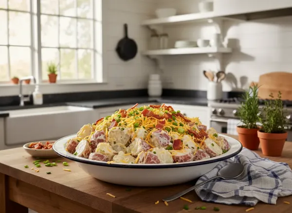 Loaded Red Potato Salad with Bacon and Chives — Alternate view