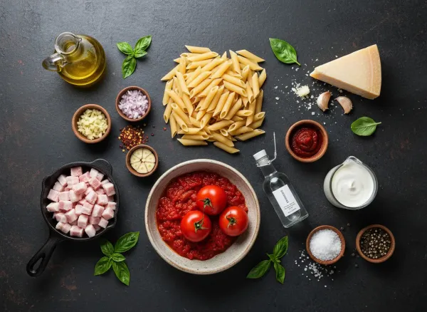 Penne Alla Vodka with Crispy Pancetta — Ingredients view