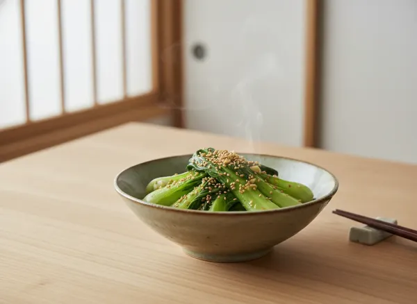 Microwave-Steamed Baby Bok Choy with Ginger-Sesame Dressing