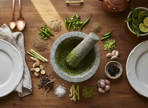 Authentic Thai Green Curry Paste (Kreung Gaeng Keo Wahn) — Overhead view
