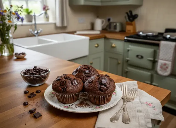 Gluten-Free Espresso Double Chocolate Muffins — Overhead view