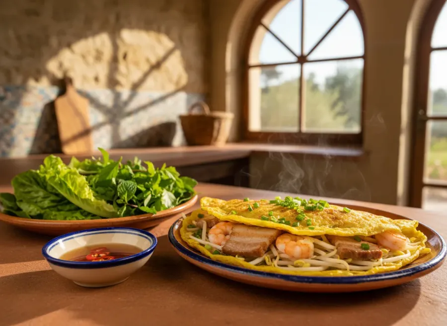 Authentic Vietnamese Banh Xeo (Sizzling Crepes)