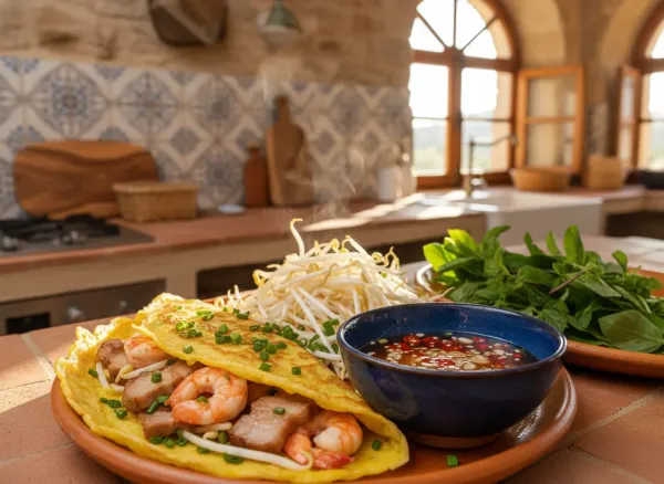 Authentic Vietnamese Banh Xeo (Sizzling Crepes) — Alternate view