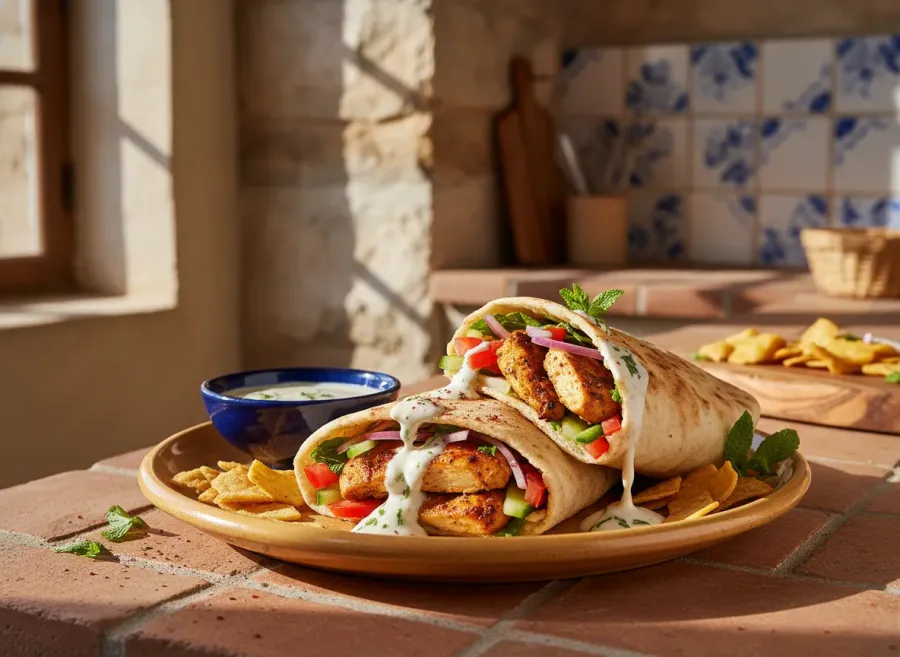 Classic Middle Eastern Chicken Shawarma Pita Wrap