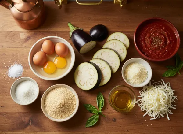 Classic Italian-American Eggplant Parmigiana — Ingredients view