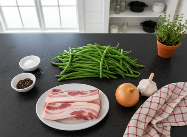Classic Sautéed Green Beans with Bacon and Garlic — Ingredients view