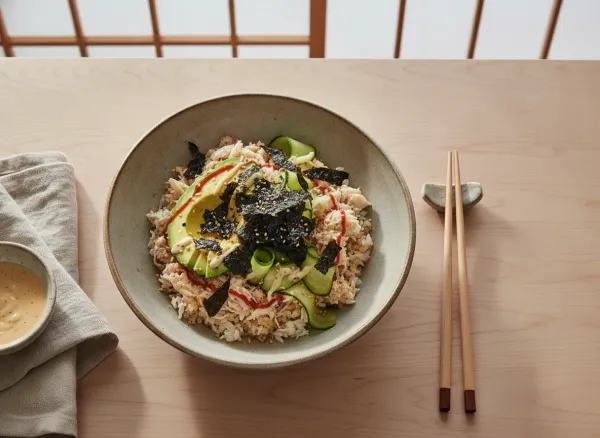 Deconstructed California Roll Bowl — Overhead view