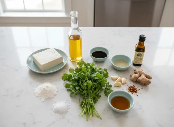 Deep-Fried Crispy Tofu with Cilantro-Garlic Dipping Sauce — Ingredients view