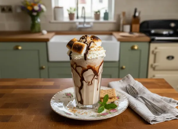 Toasted Marshmallow S'mores Milkshake — Overhead view